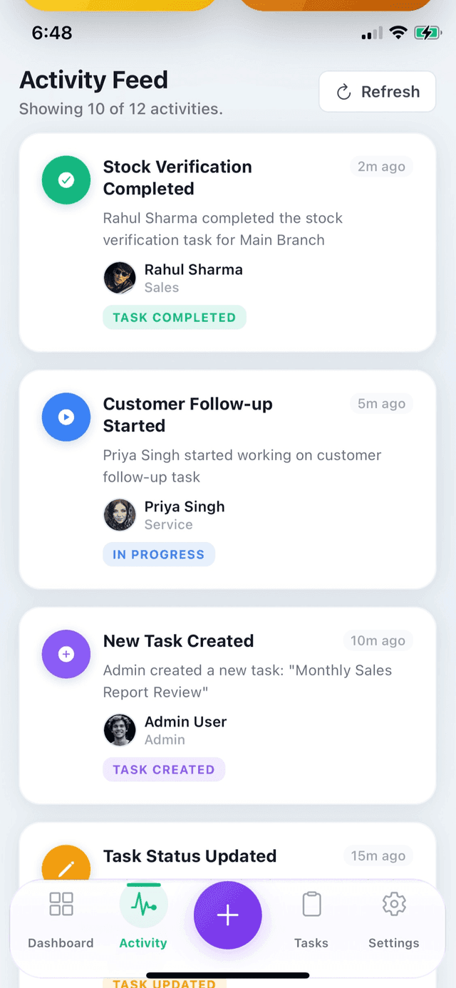 Task MD — Activity feed